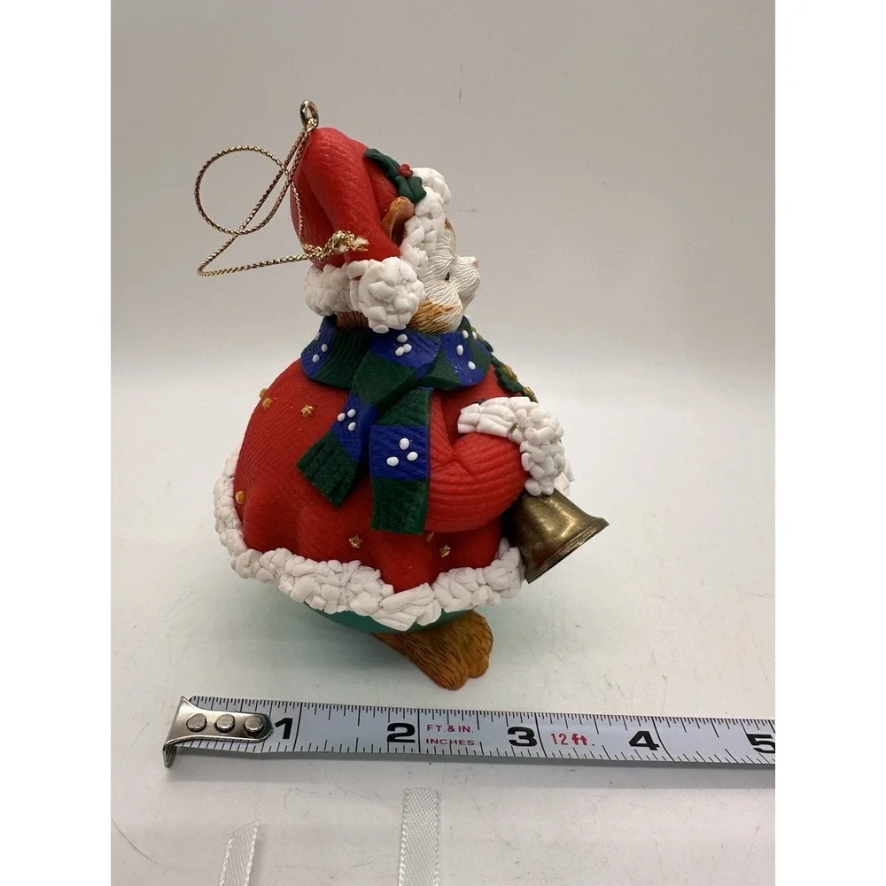 Handcrafted Christmas Cat Ornament Orange Tabby Santa Bell Polymer Clay‎